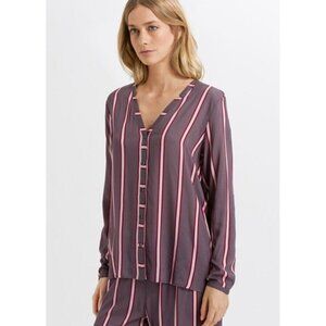 NEW Hanro Switzerland Pajama‎ Top Size Small Silky Viscose Striped Buttons Satin